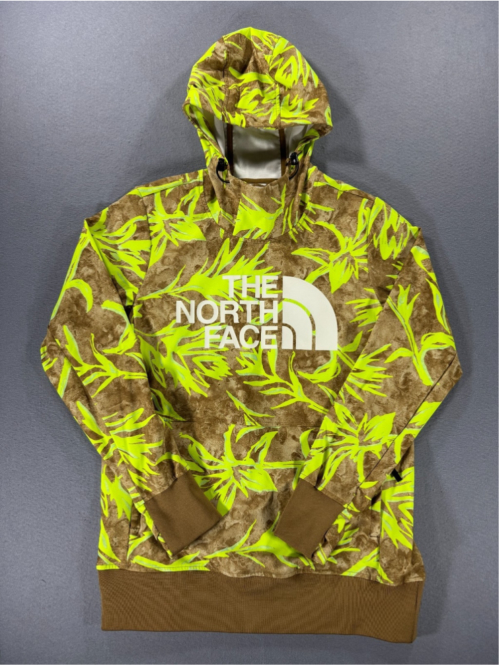 The North Face Women's Tekno Pullover Hoodie S Small Brown Neon Leaf Print